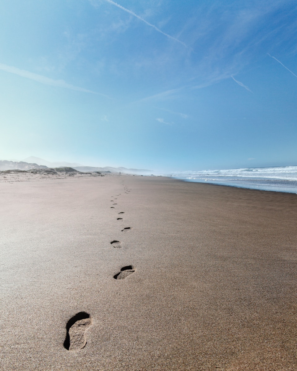 close-up of footprints on shore